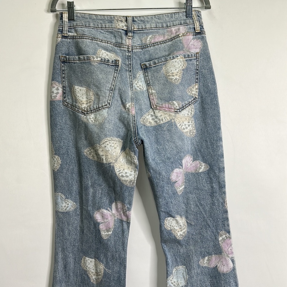 Tinseltown Y2k Butterfly 11” Rise Flare Jeans Gem